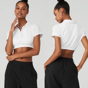 Alo Yoga Cropped Prestige Polo Shirt White